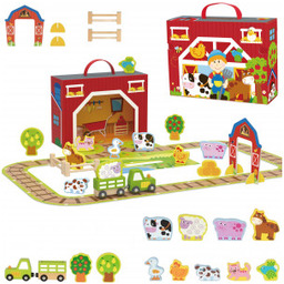 Zabawka Tooky Drewniana Farma w Walizce Figurki Pojazdy