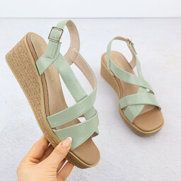 Sandały damskie na koturnie lakierowane zielone Sergio Leone