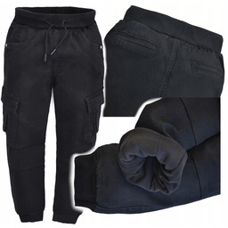 Casto Spodnie chłopięce Bojówki grube Guma ocieplane polarem