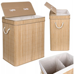 Kosz Bambusowy Na Pranie Bieliznę Z Pokrywą Dwukomorowy