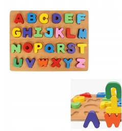 KLOCKI LITERKI DREWNIANA UKŁADANKA PUZZLE ALFABET