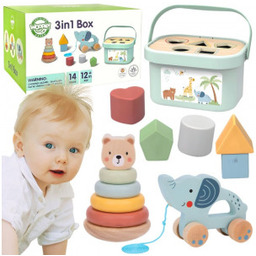 Pudełko Sorter Box 3w1 Klocki Piramidka Słonik Fsc