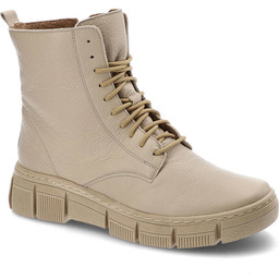 Wasak Beżowe Trzewiki Ocieplane Skórzane Buty Damskie