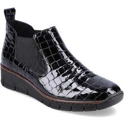 Skórzane botki lakierowane kroko wsuwane ocieplane czarne Rieker