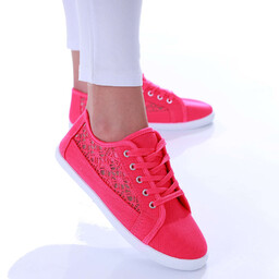 Fuksjowe ażurowe koronkowe tenisówki