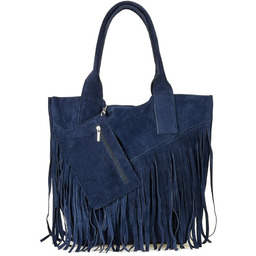Shopperka boho skórzana VERA PELLE L83 granatowa
