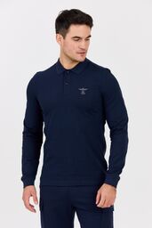 AERONAUTICA MILITARE Granatowy męski longsleeve polo, Rozmiar XXL