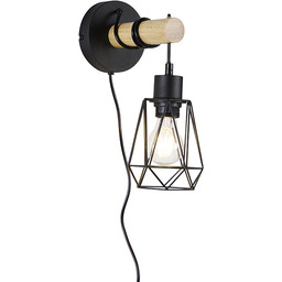 QAZQA Rustykalna lampa ścienna czarna z drewnem -