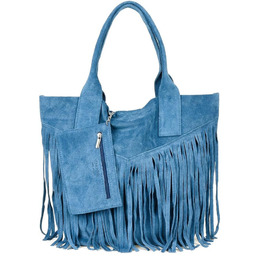 Shopperka boho skórzana VERA PELLE L83 niebieska