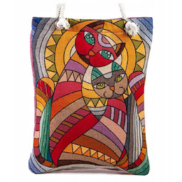 Torba Gobelin Shopper Duża Motyw Kota Tkanina Orientalna