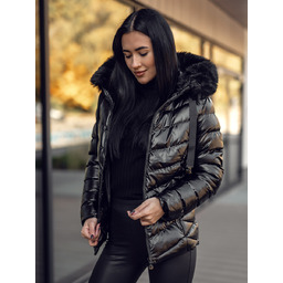 Czarna pikowana kurtka damska zimowa z kapturem Denley