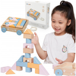 Wózek Viga Drewniany do Ciągnięcia Klocki 21 el