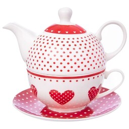 Dzbanek z filiżanką do herbaty porcelanowy serca TECKA