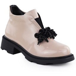 Skórzane botki damskie z ozdobą lakierowane beżowe Filippo