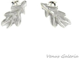 Dębowe listki małe białe - kolczyki srebrne