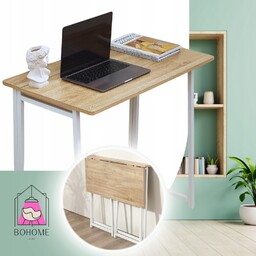 Rozkładane Biurko Białe Stolik Toaletka Miodowy Dąb Blat