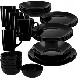 Zestaw Obiadowy Talerze Kubki Czarne Luminarc 30EL