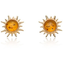 Pakamera Kolczyki SŁONECZKA Złote/Pozłacane Bursztyn Bałtycki Sztyfty