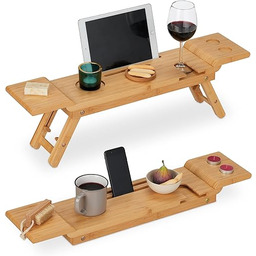 Relaxdays Bambusowa półka na wannę, 70 cm szerokości,