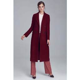 Bordowy Elegancki Długi Płaszcz Dwurzędowy