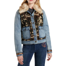 Katana damska Desigual Wild glam jeansowa z futerkiem-XL