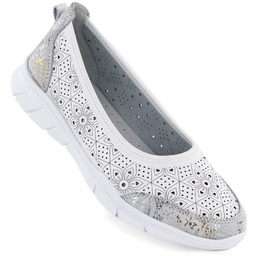 Skórzane baleriny damskie ażurowe białe Jezzi 9997