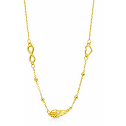 Złoty Łańcuszek Celebrytka znak Nieskończoności, Serce oraz Skrzydło