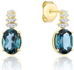 Złote Kolczyki Diamenty London Blue Topaz pr 585
