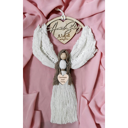 Anioł Stróż Makrama z dedykacją imię szczęście Pamiątka