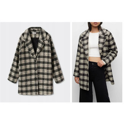 Mango Teen płaszcz dziewczęcy w kratę biało-czarny Xs