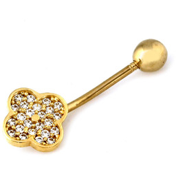 Złoty kolczyk 585 do pępka kwiatek z cyrkoniami