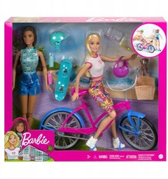 Lalka Barbie Zestaw 2 Lalki z pieskiem rower