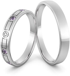 Obrączki ślubne różaniec z niebieskimi brylantami - Au-1097