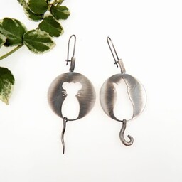 Kolczyki z myszką i kotkiem z ogonkiem