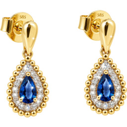 Złote Kolczyki Damskie Diamenty London Blue Topaz 585