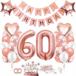 Balonowa dekoracja na 60 urodziny- balony, girlandy różowe