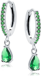 Rodowane srebrne kolczyki kółka kółeczka łezki krople szmaragdowe