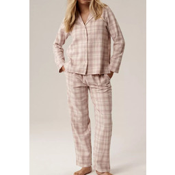 Rozpinana piżama damska flanela Atlantic NLP-505 beż-ecru