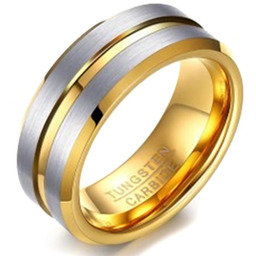 Obrączka z Wolframu ze Złotymi Paskiem