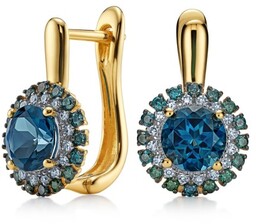 Złote Kolczyki London Blue Topaz pr 585