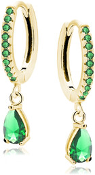 Pozłacane srebrne kolczyki kółka kółeczka łezki krople szmaragdowe