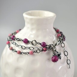 Pakamera Rubin z rodonitem w srebrze - bransoletka