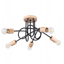Żyrandol czarno-drewniany słupeł Lampa 4 ramiona pająk Ember