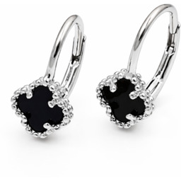 Kolczyki Srebrne Koniczynka Marokańska Czarny Onyks pr 925