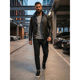 Kurtka męska skórzana ramoneska czarna Denley Leone