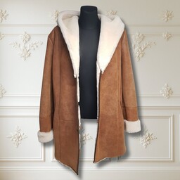 Kożuch Damski Naturalna Skóra Ciepły Zimowy Kaptur Karmel