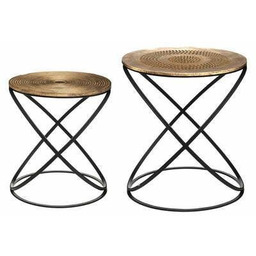 Zestaw 2 okrągłych stolików kawowych Etnik loft złoty