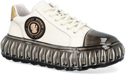 Skórzane sneakersy męskie - JOHN DOUBARE CC2881 BIAŁE