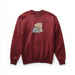 Bluza z haftem - dwa koty kawaii, bordowa
