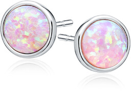 Eleganckie rodowane srebrne kolczyki kółka różowy opal srebro